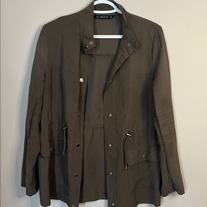 Zara Basic Olive Utility Jacket w/ Snap Buttons & Waist Cinch